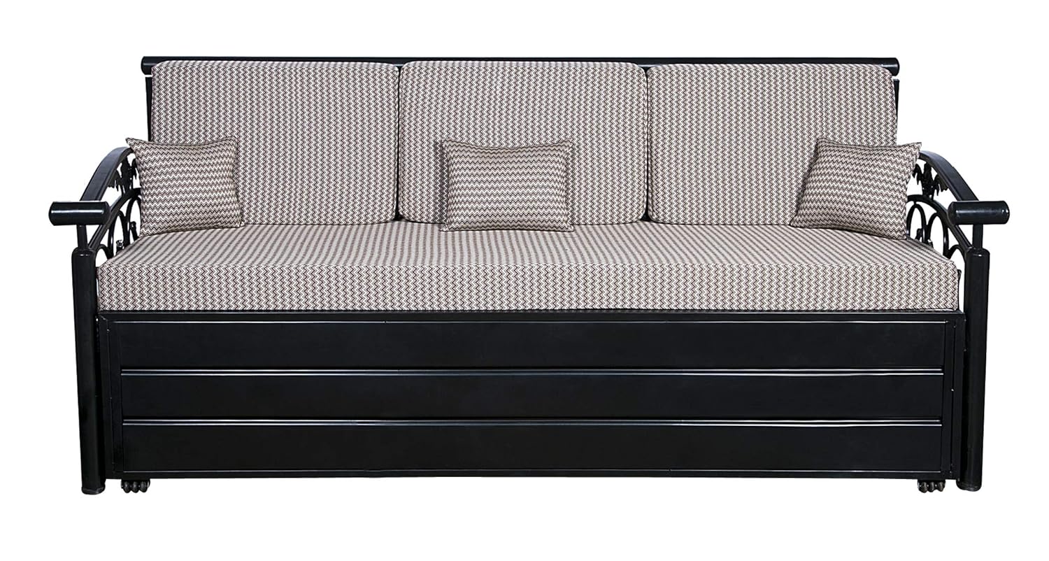 IK Traders Metal 3-Person Sofa Cum Bed with Hydraulic Storage Cotton Fabric Washable Cover – (Black & White Pattern) Single Size (6 X 4) by- IK Traders IK Traders Metal 3-Person Sofa Cum Bed with Hydraulic Storage Cotton Fabric Washable Cover – (Black & White Pattern) Single Size (6 X 4) by- IK Traders