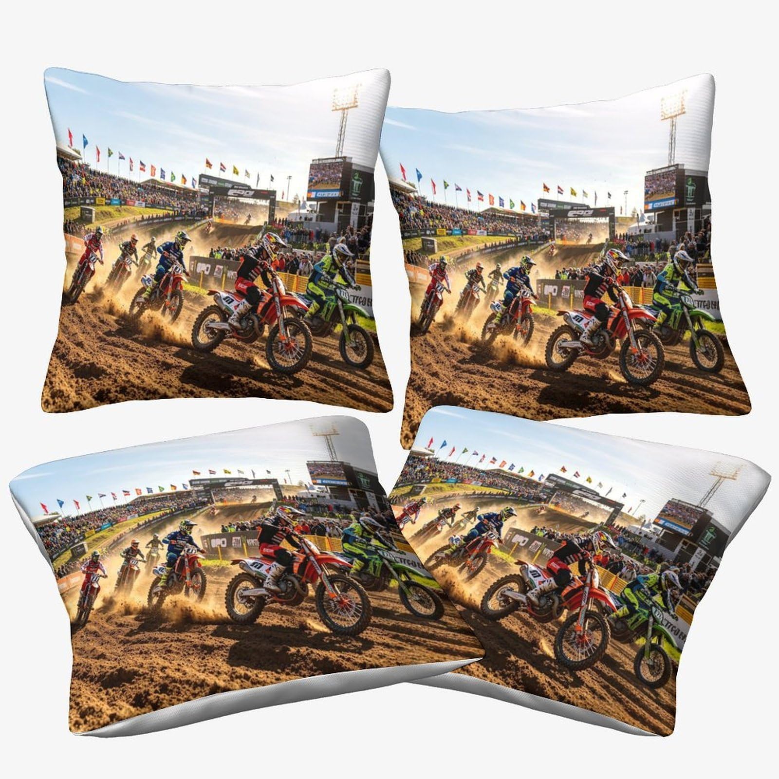 Dafufbw Dirt Bike-6 Cushion Cover Dirt Bike Gifts, Room Decor Motorcycle Race Home Decorations Throw Pillow Case Skull Bedroom Livingroom Couch Sofa 40X40cm, 4Pcs