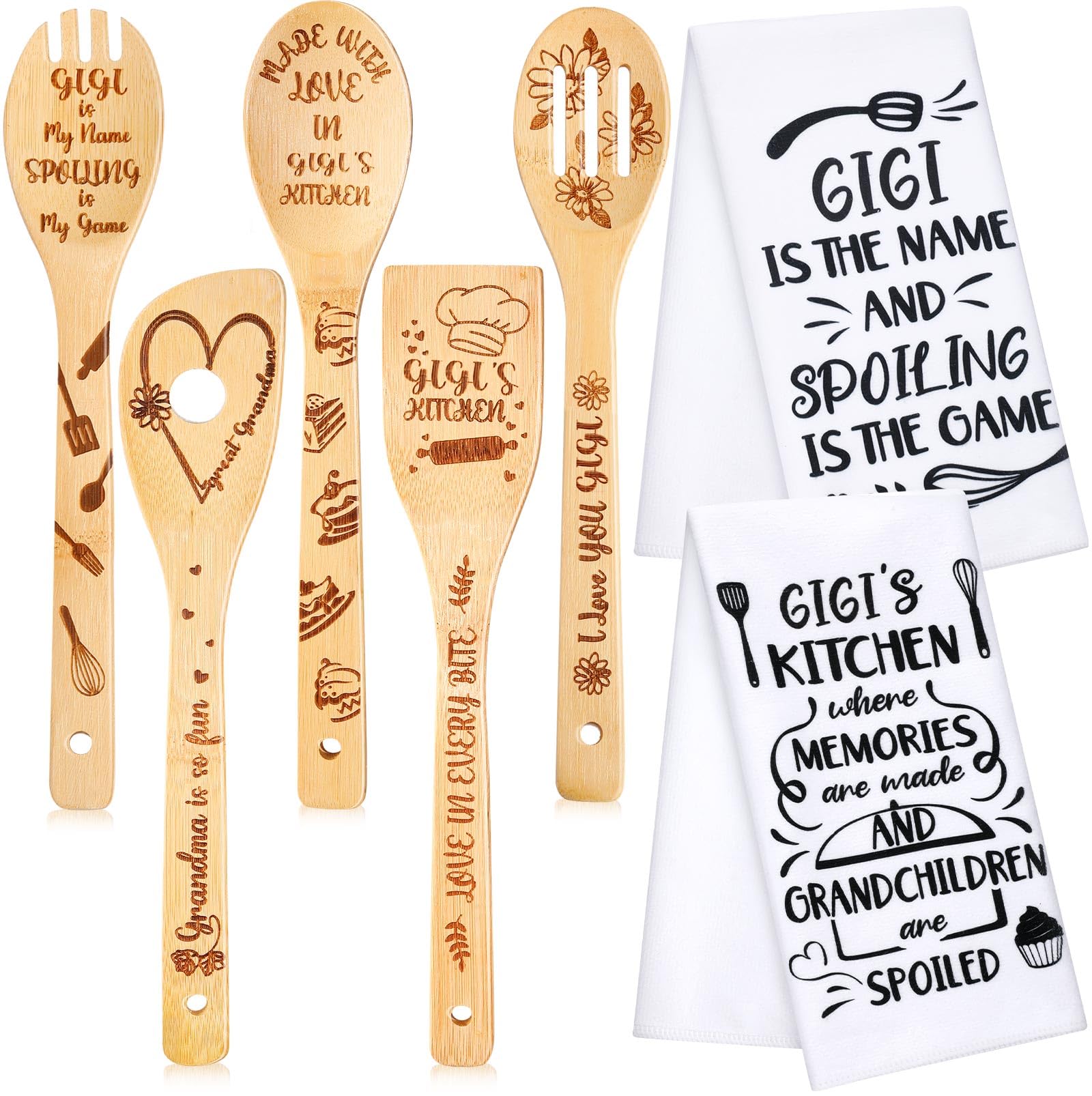 Gerrii Geschenk-Set Für Oma (Gigi) – Bambus-Schneidebrett, Utensilien & Küchentücher