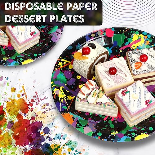 Miniatura 3 de Baderke 48 platos de neón de 9 pulgadas y 7 pulgadas que brillan en la oscuridad, suministros de fiesta, platos desechables de neón de papel,