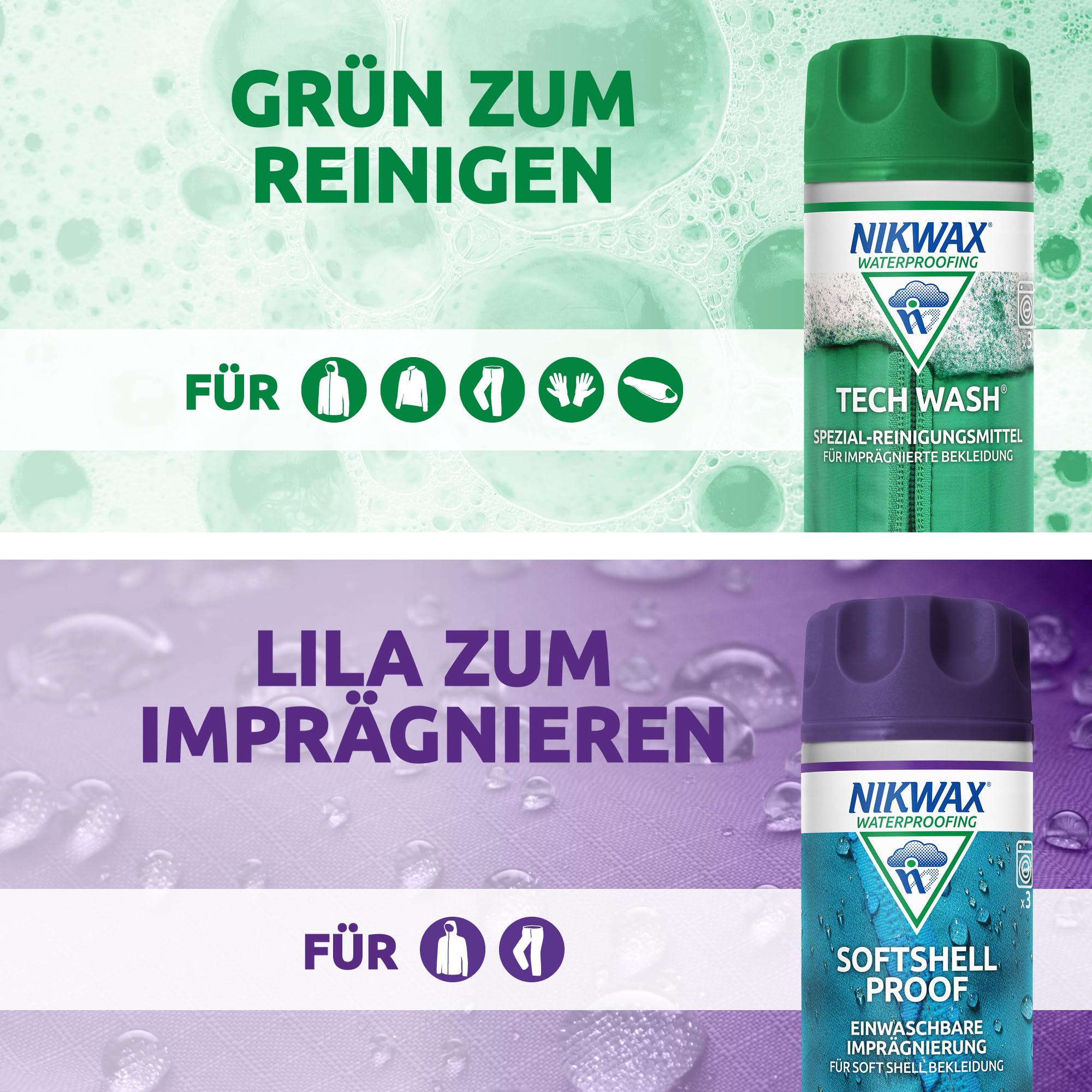 Nikwax Tech Wash/Softshell Reinigungsmittel und Imprägniermittel