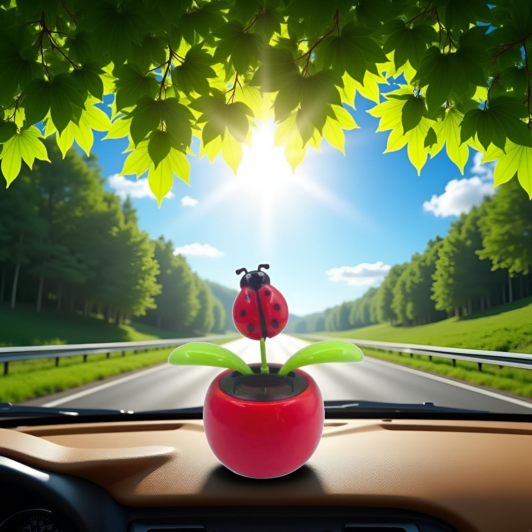 Red Seven-Starred Ladybug Solar Dancing Car Dashboard Decorations, Funny Solar Powered Dancing Flower Pot Car Ornaments Flower Swinging Toy for Car Decor, Funny Gifts for Friends Solar Power Kits