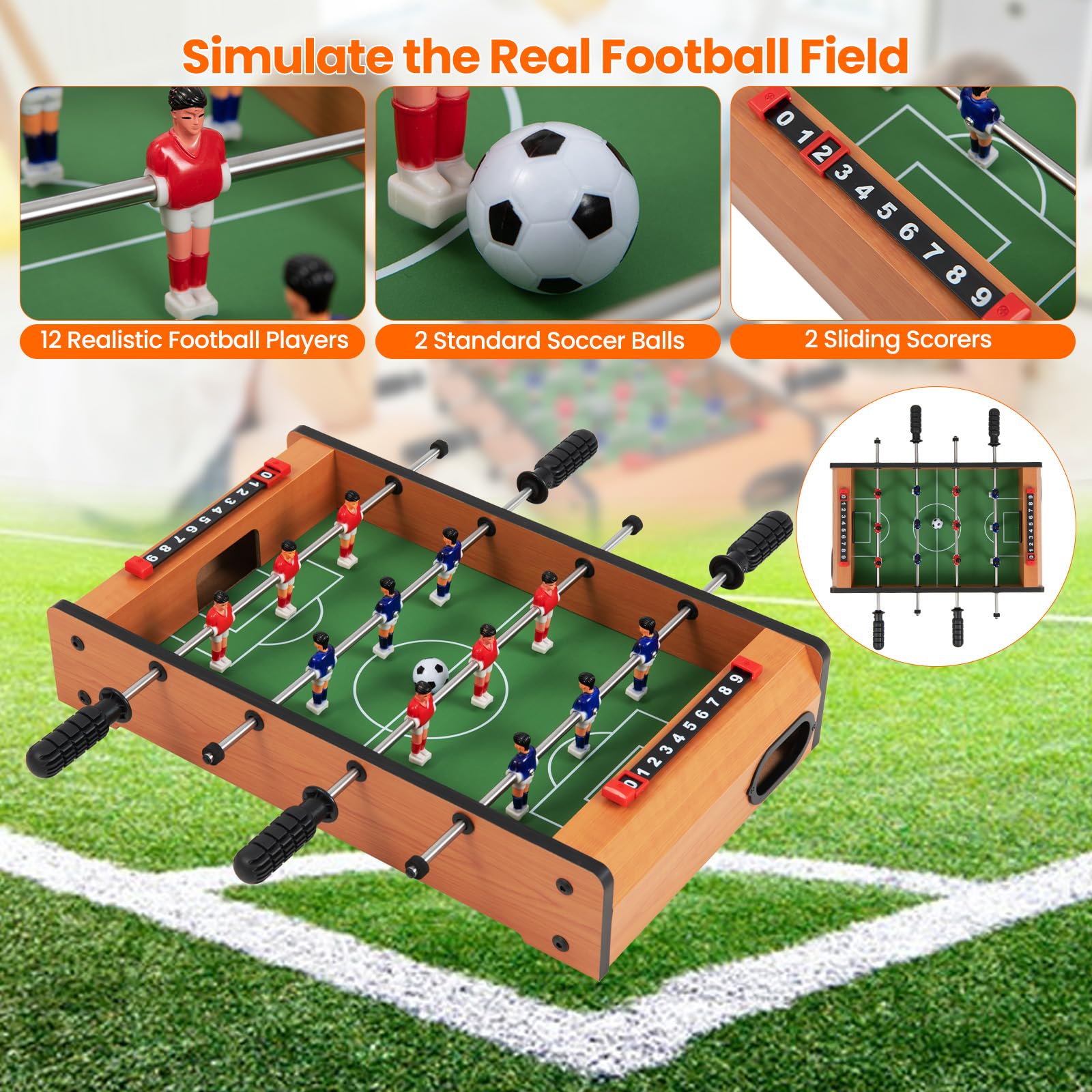 GLACER 20 Inch Foosball Table, Wood Indoor Soccer Table with 2 Footballs & Score Keepers, Portable Tabletop Soccer Game Set, Mini Foosball Table for Home, Game Room, Party, Kids & Adults