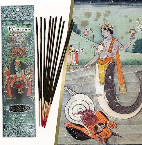 Miniatura 5 de Prabhuji's Gifts Matsya - Varitas de incienso espiritual enrolladas a mano de la India, palitos aromáticos, para meditación, yoga, relajación e