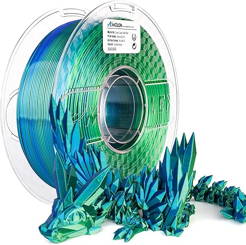 AMOLEN Filamento PLA de seda para impresora 3D, filamento PLA de doble color azul y verde de 0.069 pulgadas, filamento PLA de coextrusión brillante,