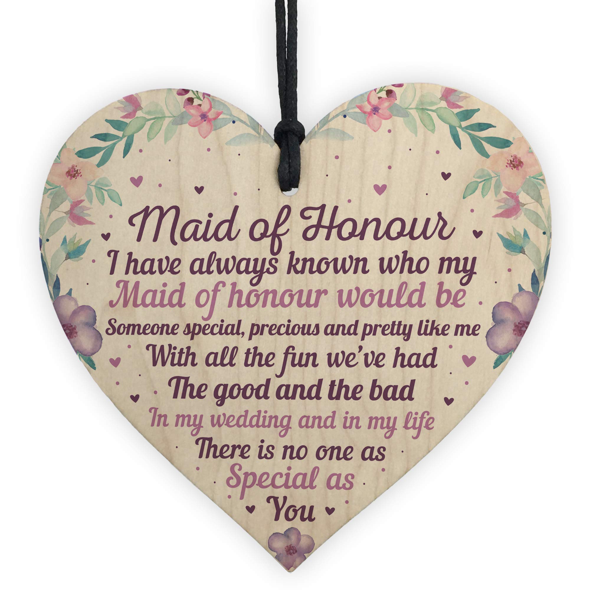 RED OCEAN Will You Be My Maid Of Honour Handmade Wooden Hanging Heart Plaque Wedding Gifts Friendship Gifts Keepsake