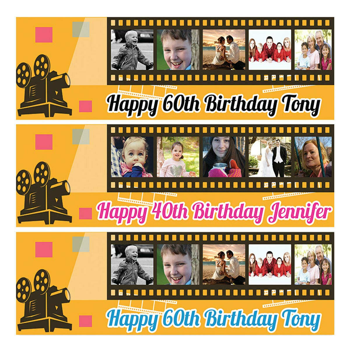 2 striscioni personalizzabili per compleanno, film fotografico