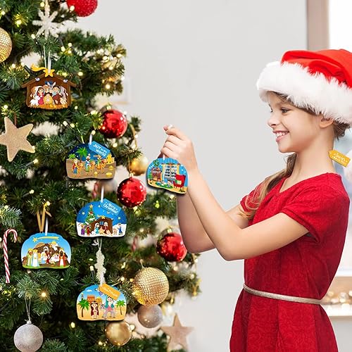 Miniatura 5 de Paquete de 36 kits de manualidades navideñas para hacer un pesebre navideño cristiano. Adornos colgantes de escena del pesebre. Kits de manualidades