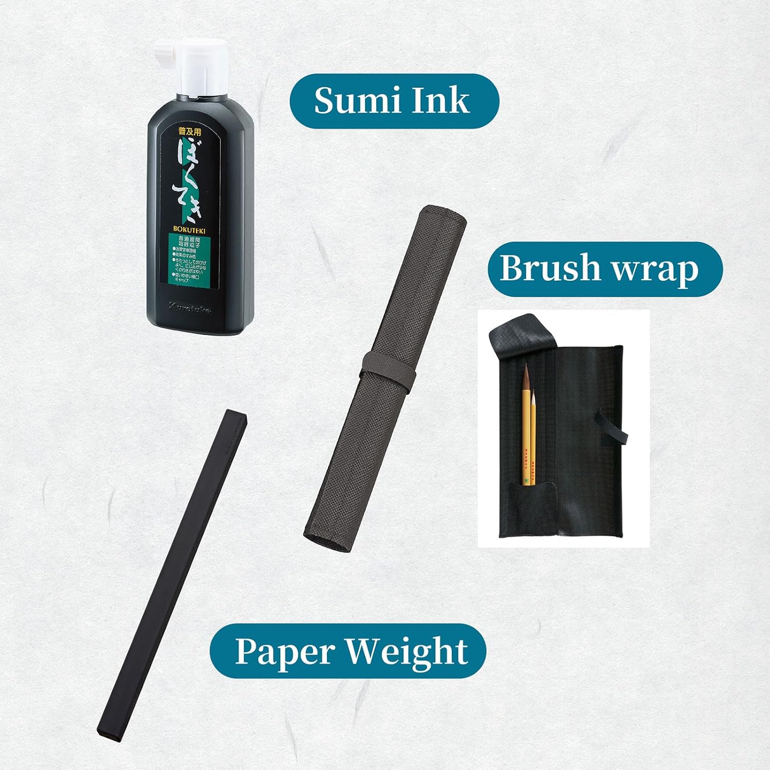 Kuretake Calligraphy Set, Japanese Calligraphy Supplies Kit, Brushes, Sumi Ink stick and Water, Professional, Writing, Drawing, Ink Art, Kanji, Painting, for Beginners (Intermediate learners)