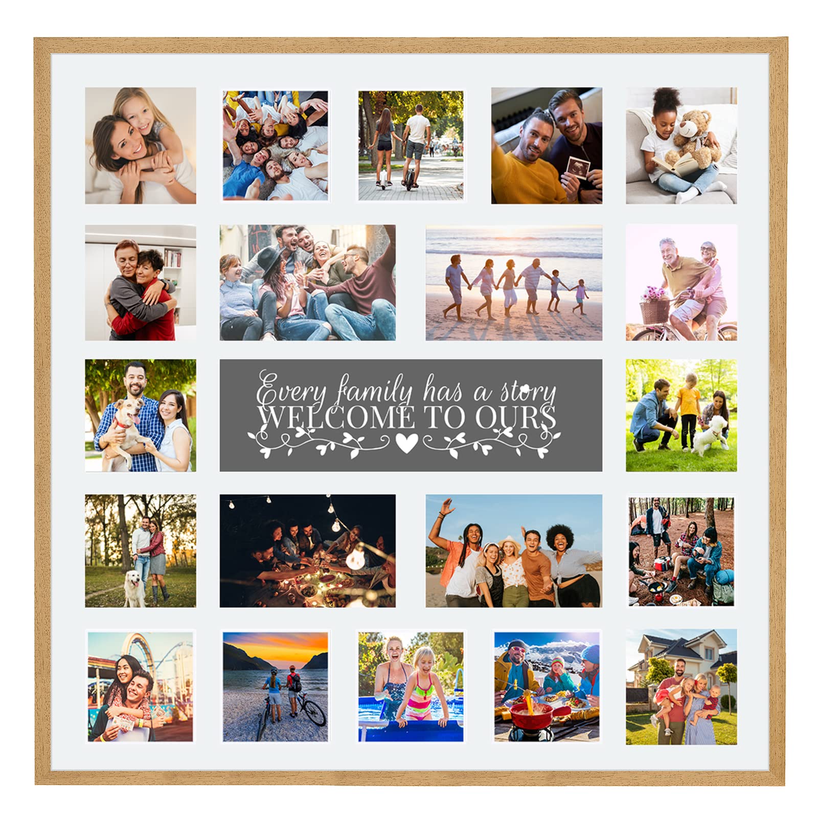 Large Multi Aperture Picture Photo Collage Frame, Colours and Designs (Family, Light Oak)