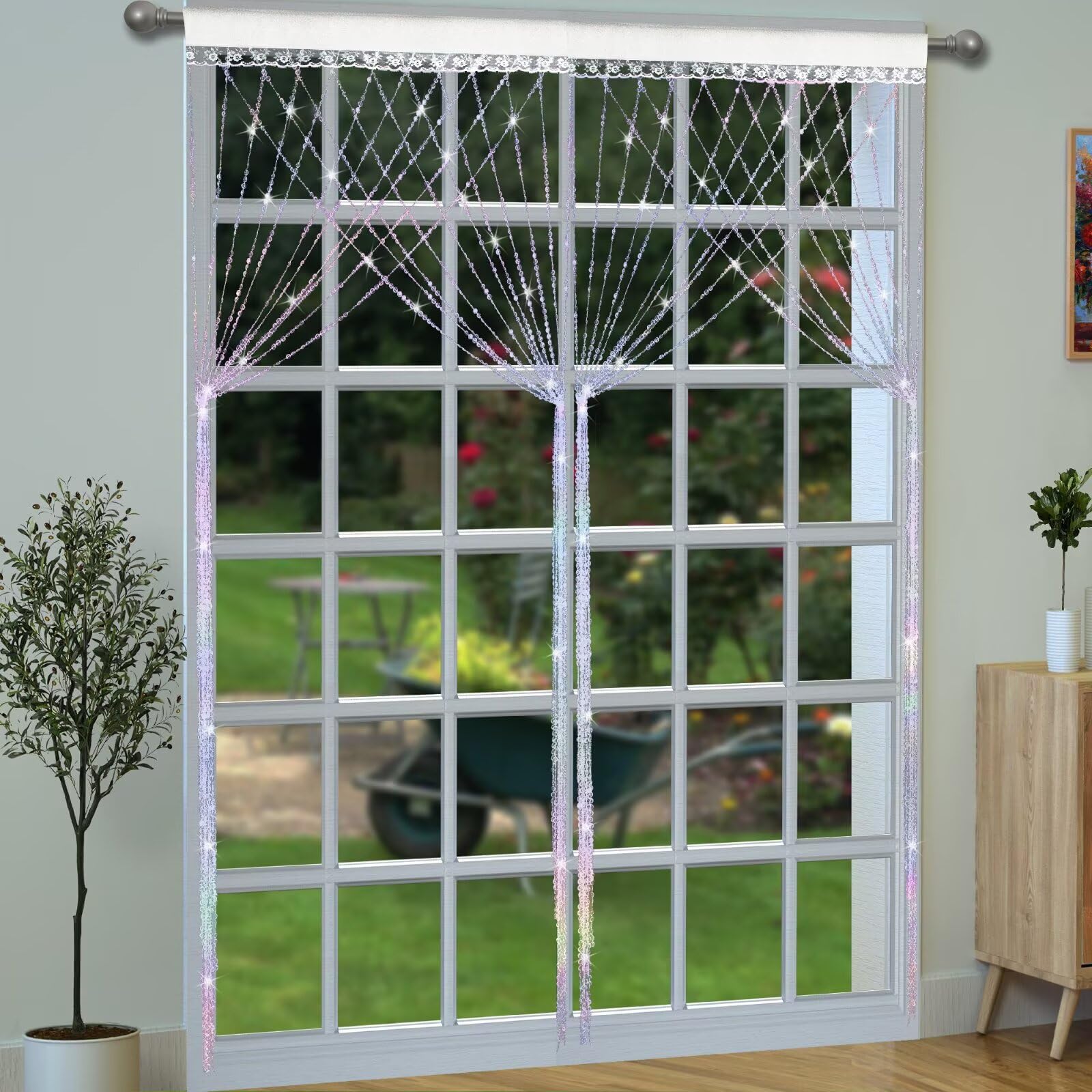 YaoYue Crystal Beaded Curtain Door Curtains Room Divider Hanging Diamond Acrylic Beads for Doorway Hippie Closet Bedroom Wall Window Backdrop Decor (35.5×79in/90×200cm, Crystal): Iridescent