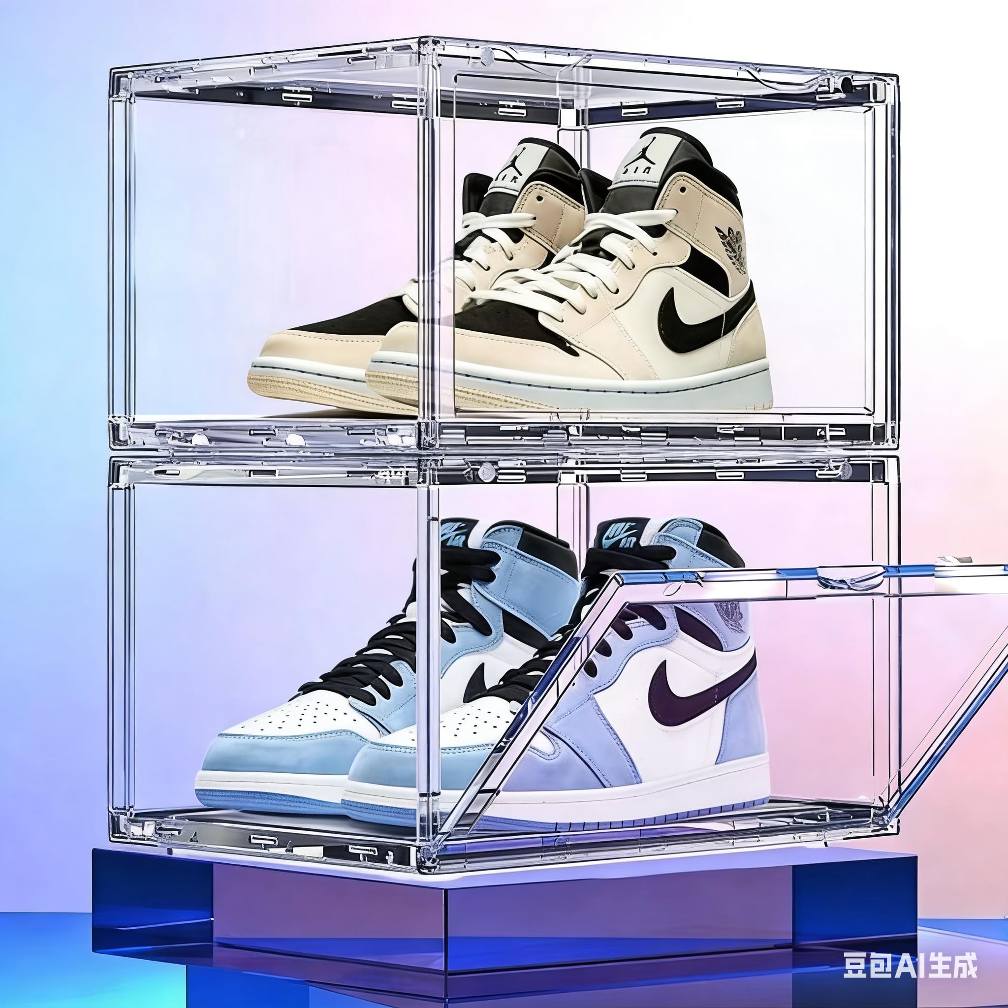 Caja de Zapatos de Acrílico, Transparente y Apilable, con Puerta Magnética Adecuada para Bolso, Zapato, Muñeca de Acción,Juguete, Colección de Coches Modelo (3pcs, 36x27x22cm/14.2x10.6x8.6in)