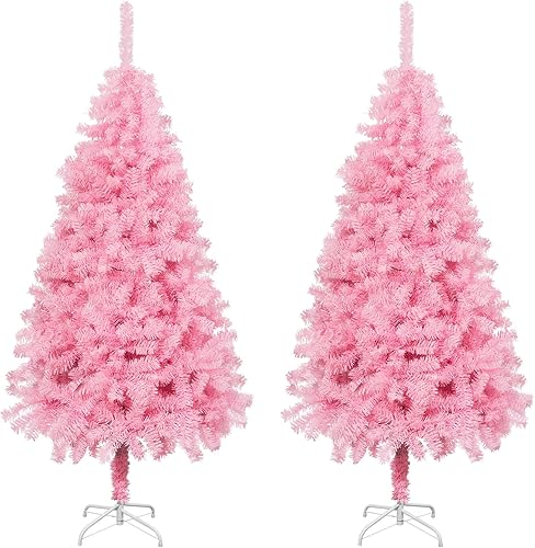 Paquete de 2 árboles de Navidad artificiales de pino con puntas de rama, soporte de metal plegable, árbol de Navidad para Navidad, vacaciones,