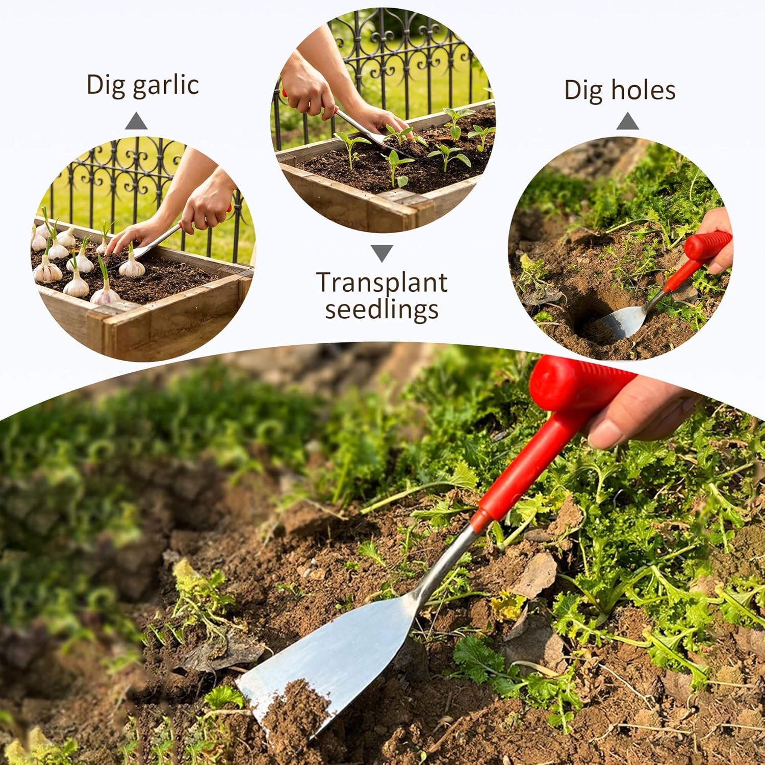 Garden Shovel Garden Hand Trowel, Multifunctional Flat Garden Trowel for Planting, Weeding, Transplanting, Digging, Remove Weeds and Roots, Small Weeding Tool for Gardening Hand Tool (3pcs)