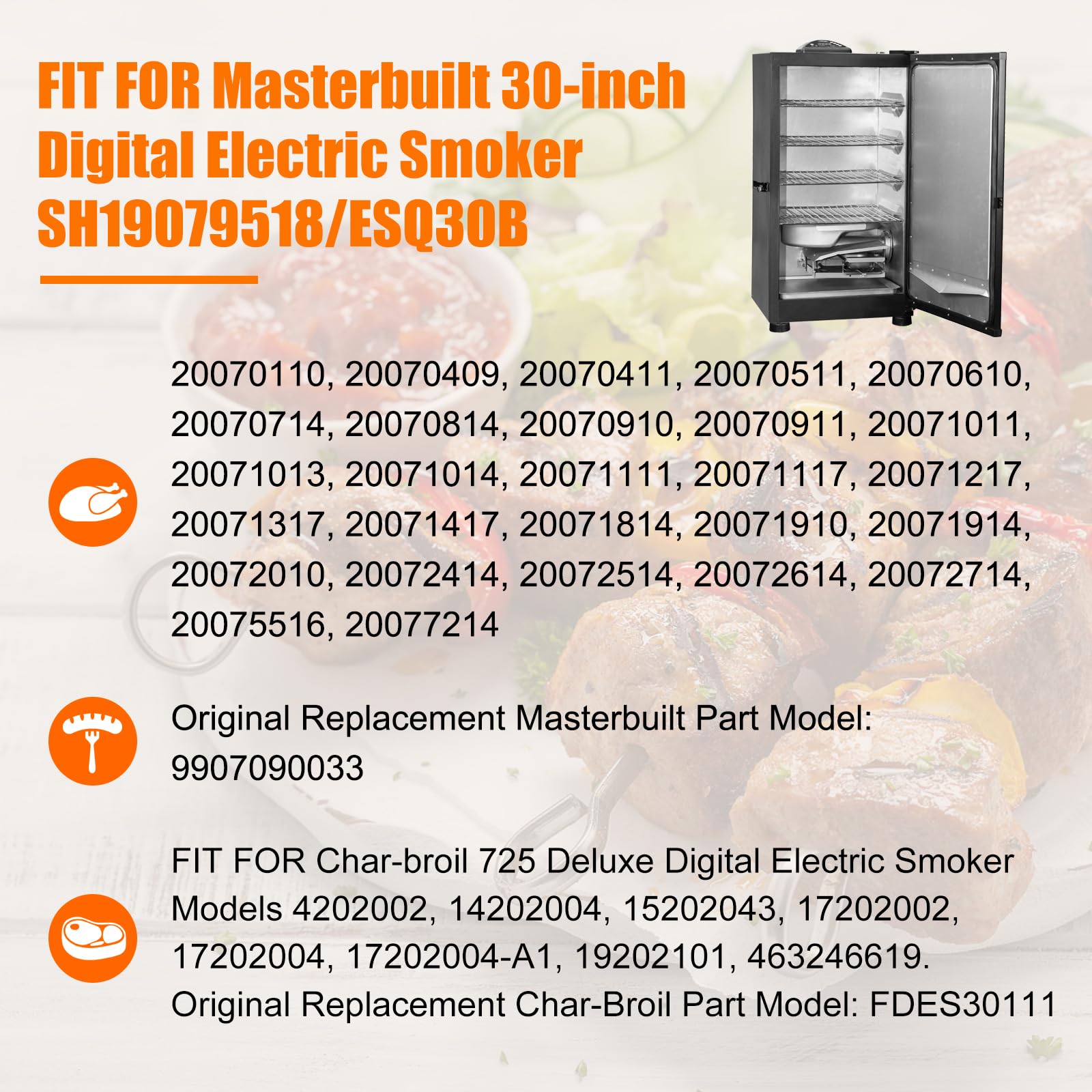 Hisencn 800W Smoker Heating Element Replacement Part for Masterbuilt 30-inch Digital Electric Smokers 20071117 20070910 20070411, and For Char-broil 725 Deluxe Digital Electric Smoker Models, 120 Volt