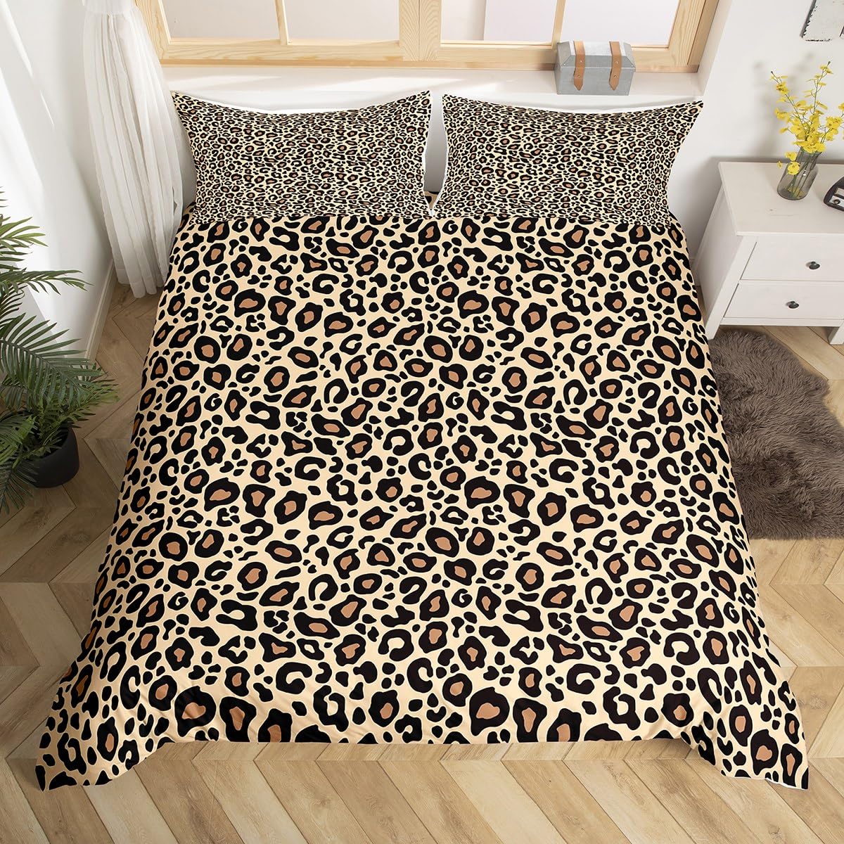 Richhome Boys Multi 04 Leopard Print Bedding Set Single Size 2 Pcs,African Cheetah Wildlife Skin Duvet Cover For Kids Teens Bed Comforter Cover Set,Brown Leopard Fur Pattern Duvet Cover Set For Home Decoration