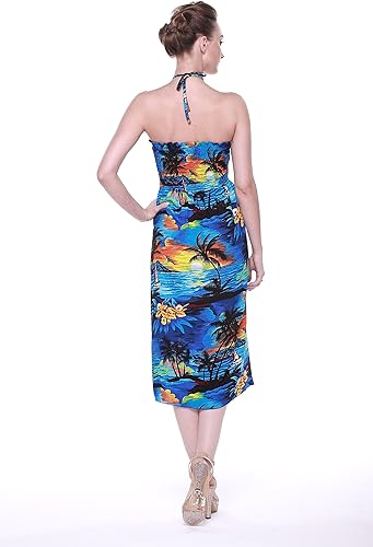 Miniatura 5 de Conjunto de vestido camisero hawaiano a juego para parejas en color azul atardecer