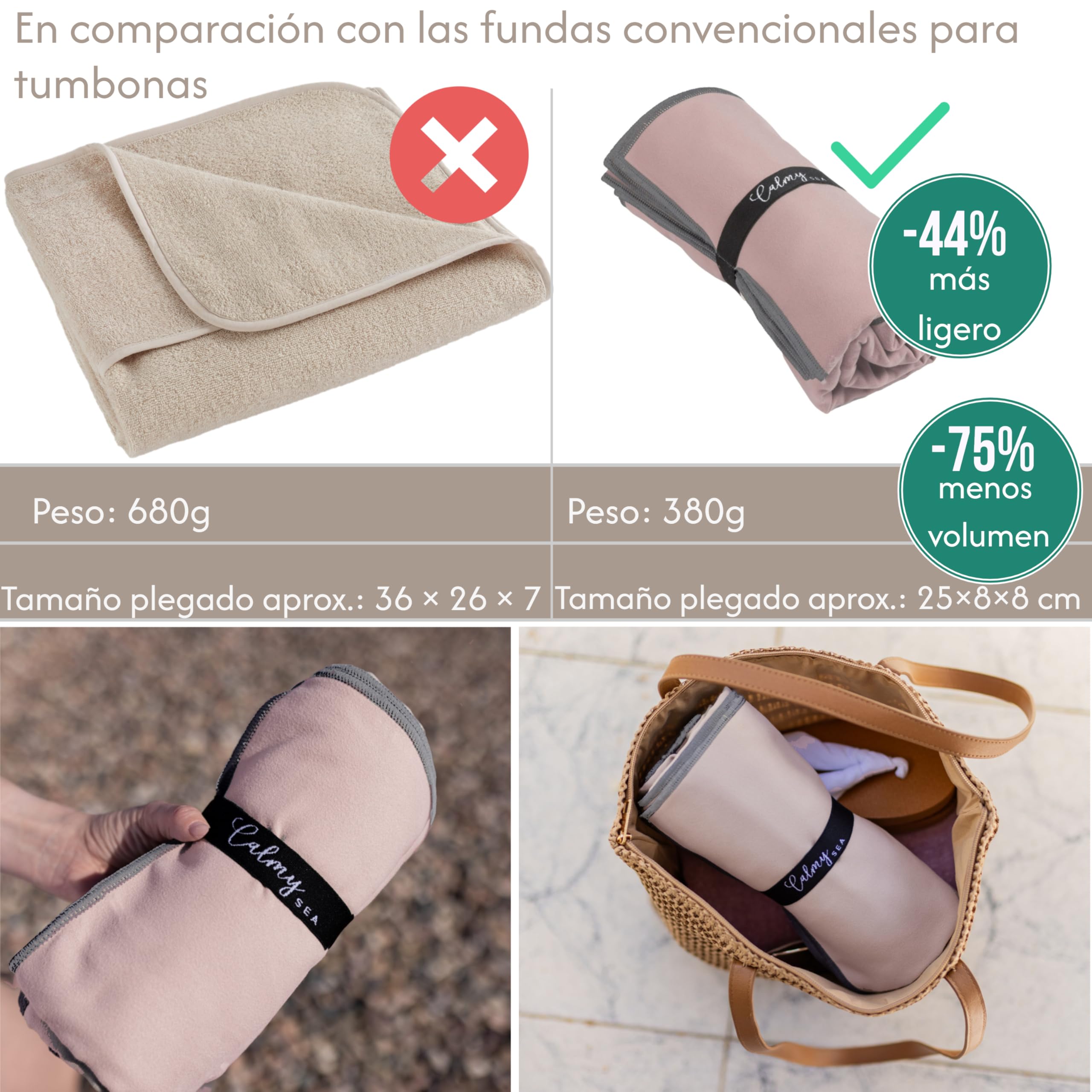 Lot de 2 toallas para tumbona - 200 x 75 cm - Con capucha - De microfibra - Peso ligero - Para tumbona de jardín - Con funda - Funda de tumbona de playa (beige, 2)