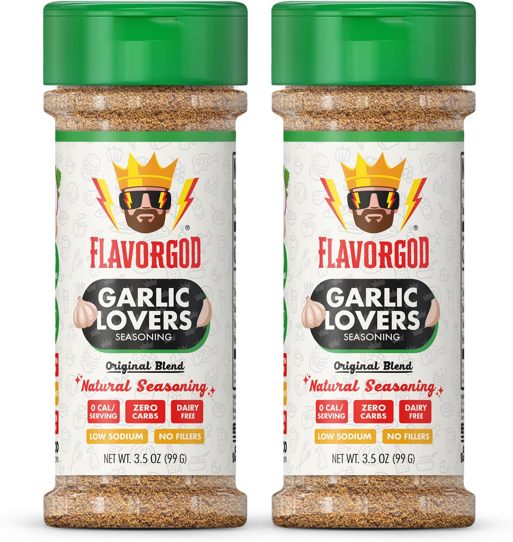 - 2 Bottles Garlic Lovers Seasoning Mix Natural Healthy Spice Blend For Grilling Chicken, Beef, Seafood, Vegetables, Salad, Tacos & Pizza, Kosher, Gluten & Dairy Free, Vegan Keto Friendly