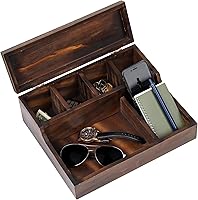 Vista 1 de Mind Reader Bali Collection, bandeja de valet de 7 compartimentos con tapa con bisagras para teléfono celular, relojes, joyas y accesorios, 10