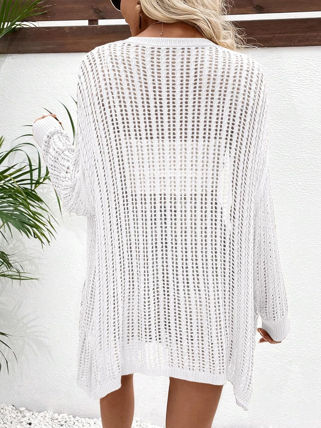 Womens Crochet Cardigan Sweater Lightweight Rib Knit Open Front Sweater Coats Cover Up White - Image 7