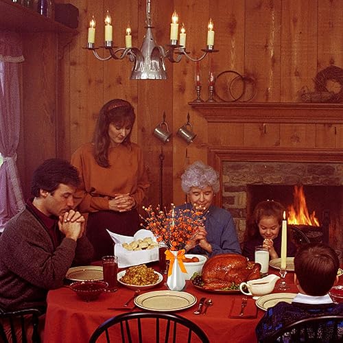 Miniatura 4 de 6 piezas de flores artificiales para decoración de otoño, ramas de Acción de Gracias, tallos de calabaza naranja otoñal, arreglos florales con lazo