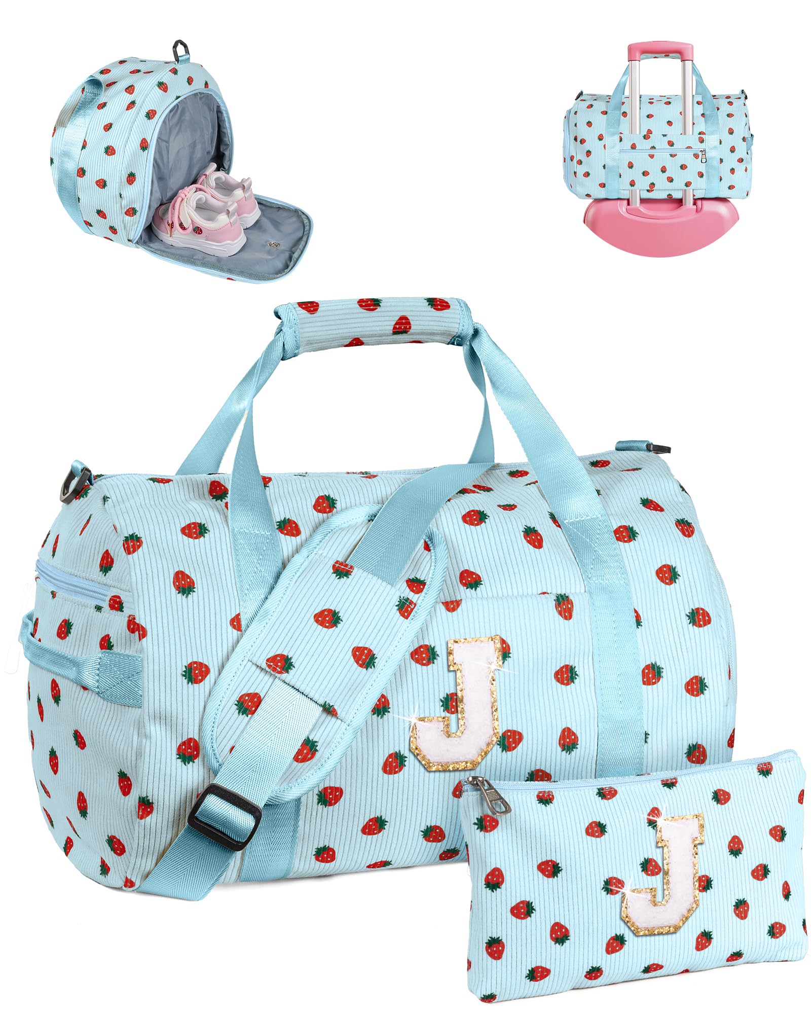 Vogewood 5 Year Old Girl Birthday Gifts, Girls Gym Bag, Kids Personalized Weekend Duffel Bags with Shoe Compartment, Initial Travel Tote with Makeup