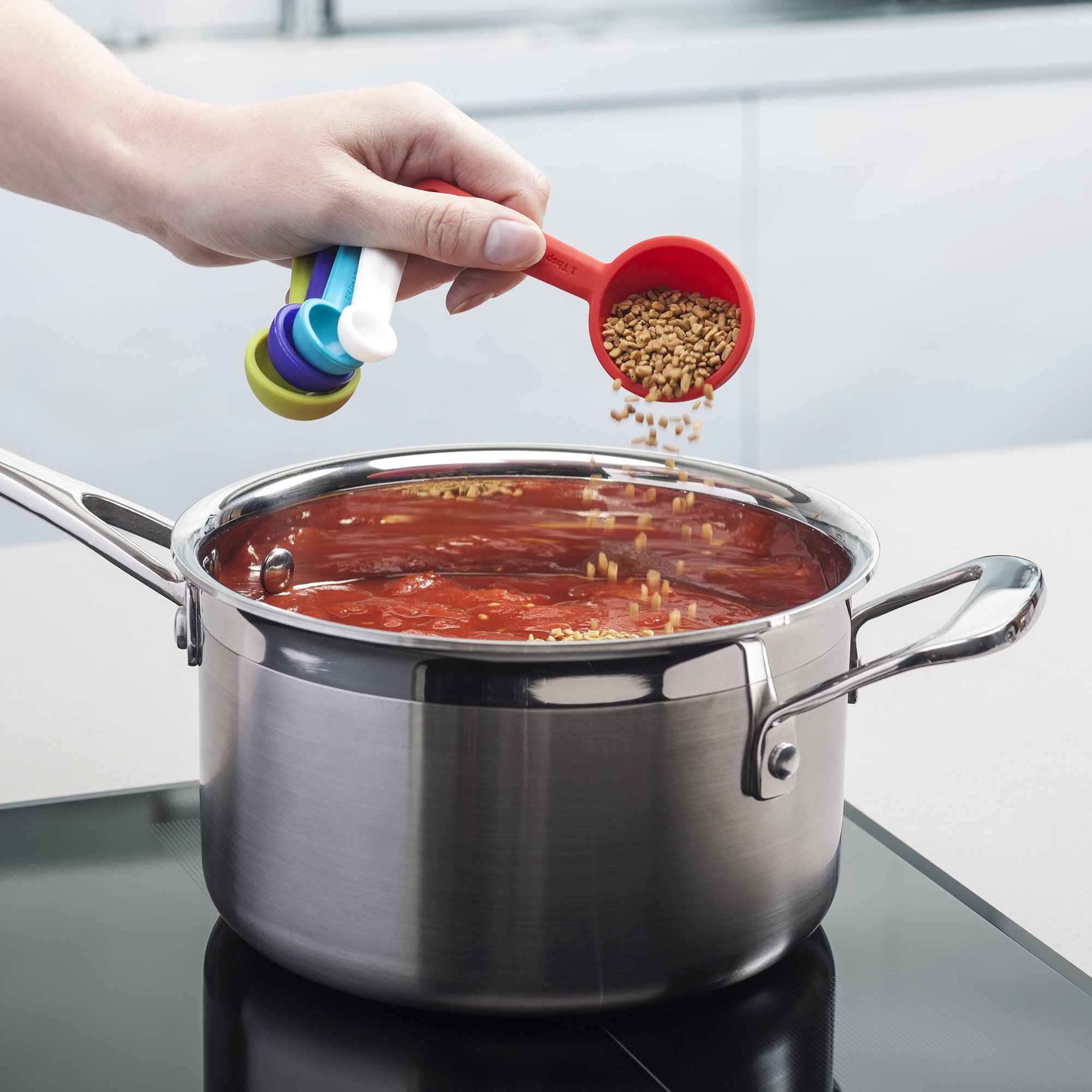 Zeal JSET13T Non-Stick Silicone Cooks Spoon & Measuring Spoon 2-Piece Set, Dark Grey/Bright Mix - Image 3