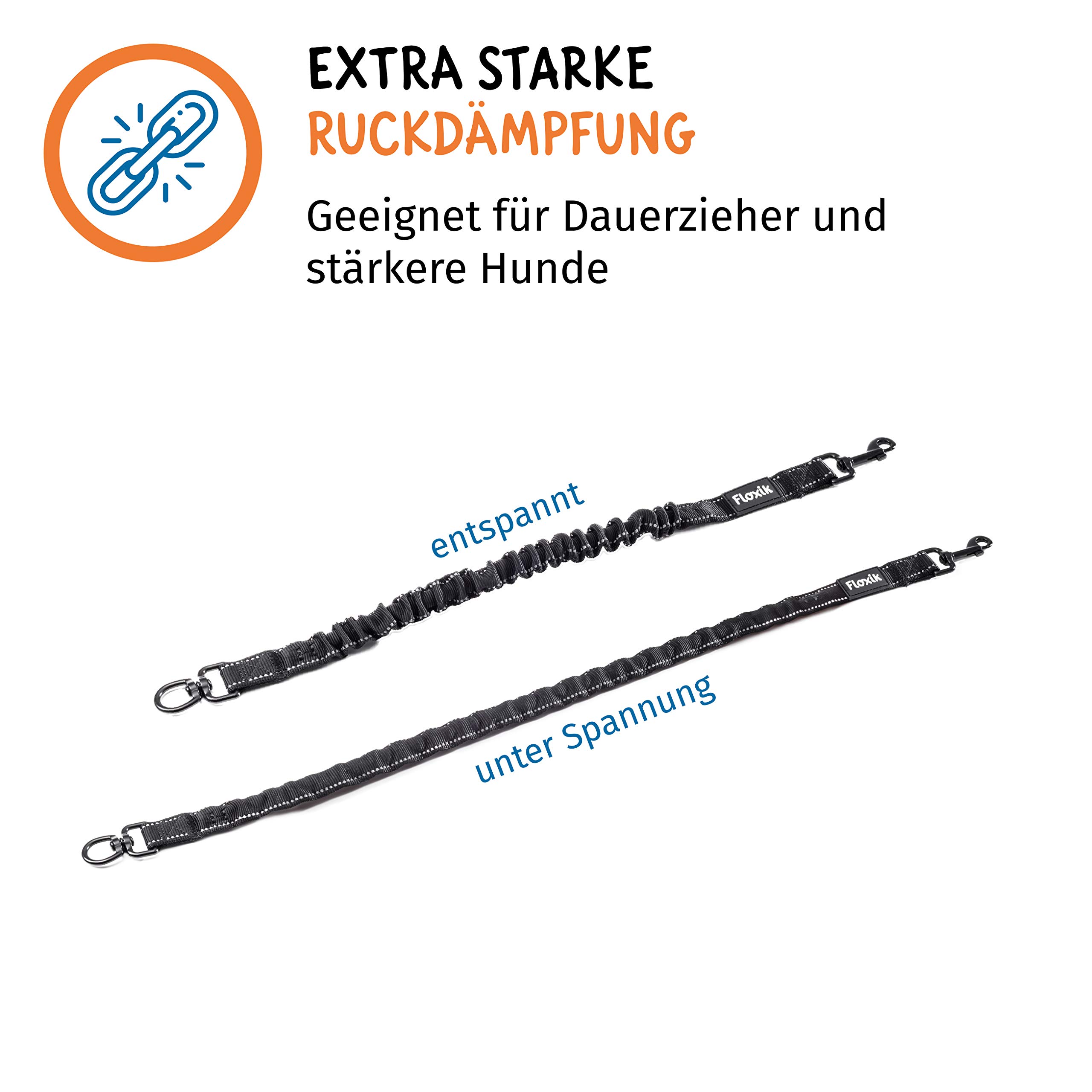 Floxik Ruckdämpfer Hund klein | stark | Elastische, leichte Leinenverlängerung für jede Hundeleine - ideal zum Spazierengehen, Joggen und Radfahren