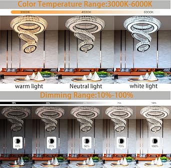 D32 Inch Modern Large Ring Crystal Chandelier Modern Luxury Ceiling Lights Fixture for Dining Living Room 3-Tier Raindrop Chandeliers Lighting LED 3000-6000K Infinity Dimmable