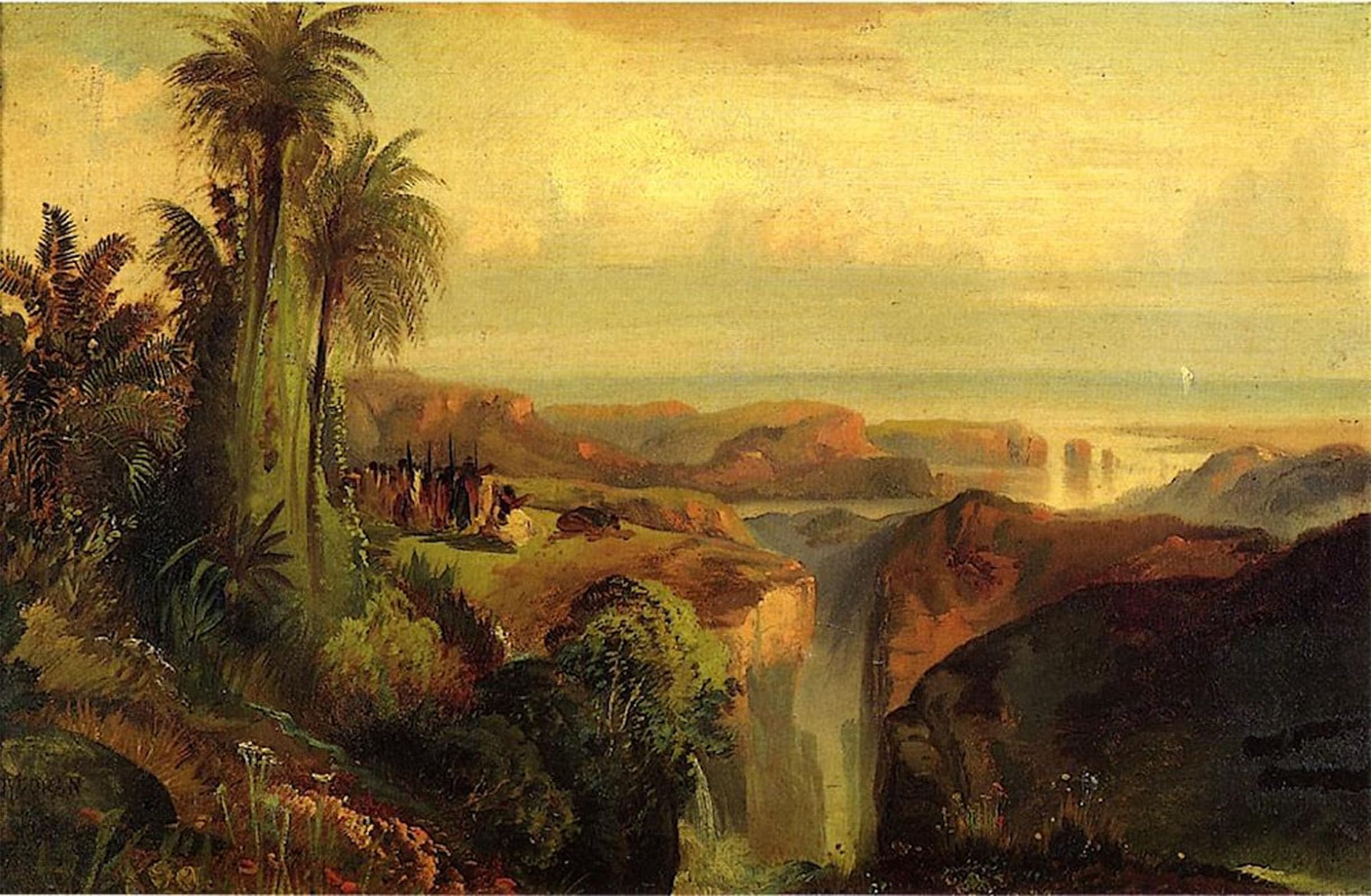 ARTXLXXBN Famous Print Painting Colorful Art Print Indians on a Cliff by Thomas Moran Canvas Art Decorations for Home Decor 60x90cm