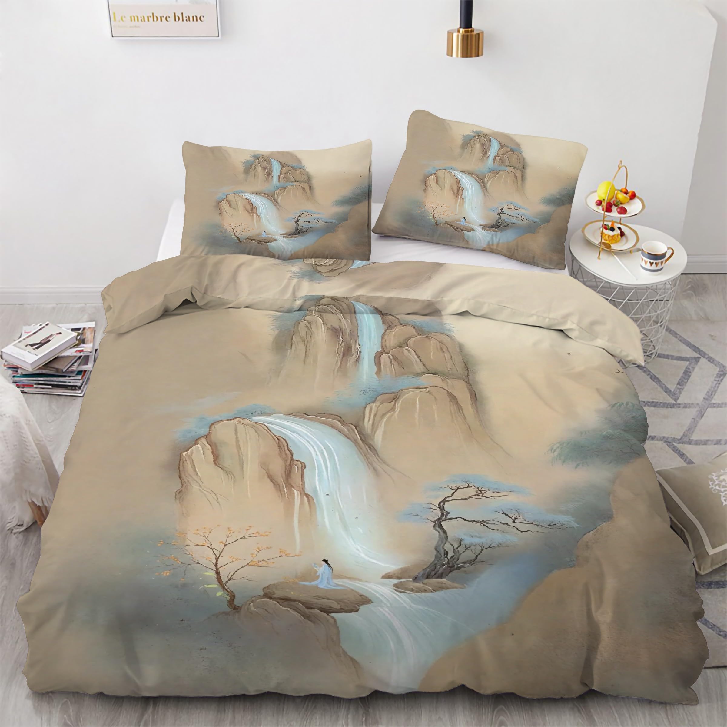 Parure de lit 90x190 paysage avec housse de couette et 2 taies d'oreiller KG1160