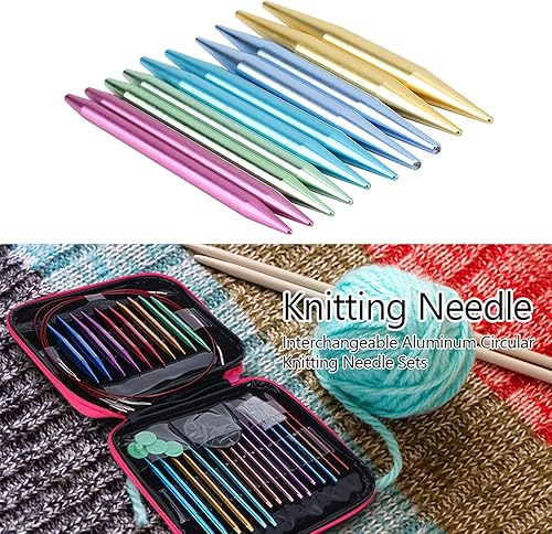 Miniatura 6 de Kit de agujas de tejer circulares, 13 pares de agujas de tejer circulares intercambiables, juego de agujas de tejer intercambiables de