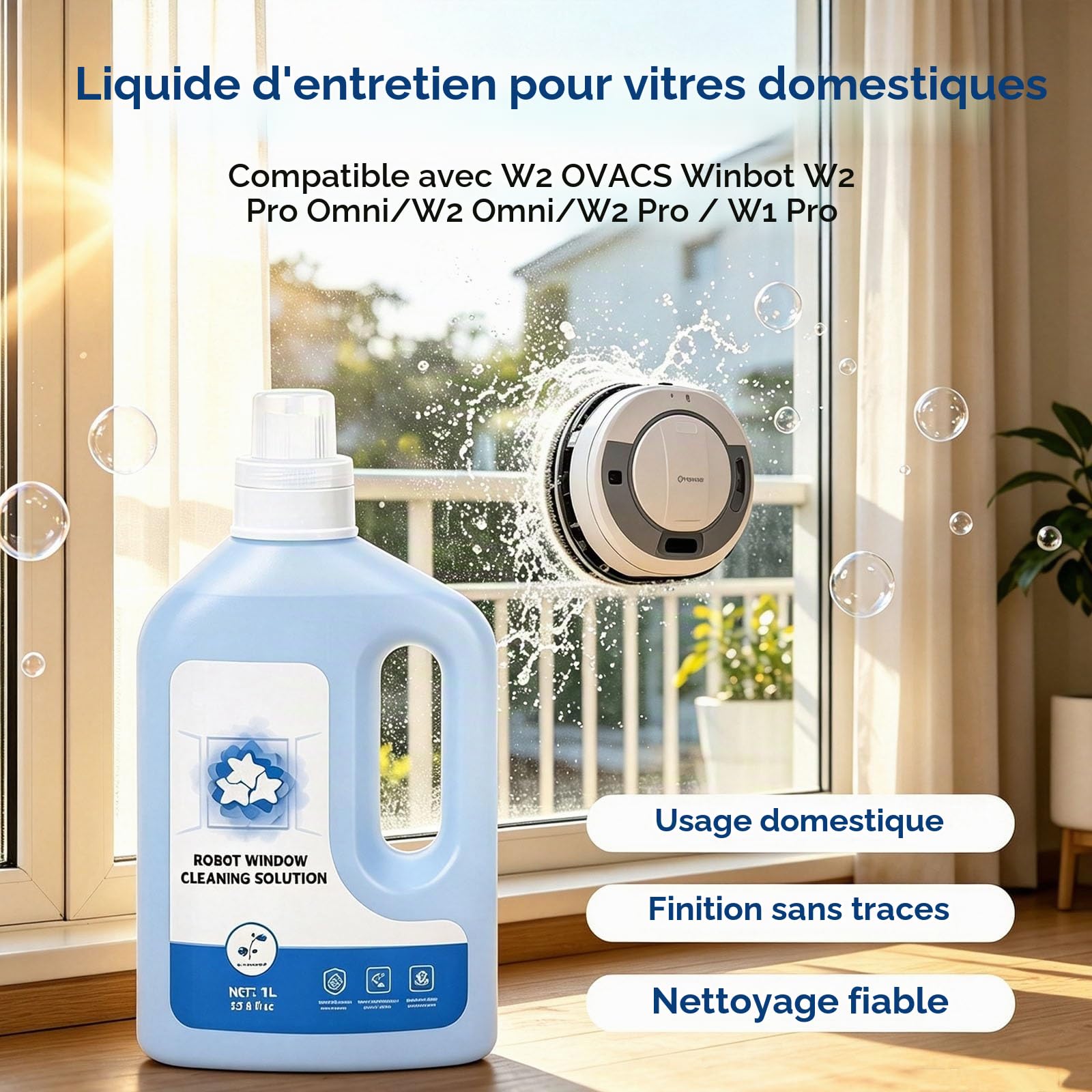 Liquide nettoyant pour vitres compatible avec ECOVACS Winbot W1 W2 Pro Mini Omni