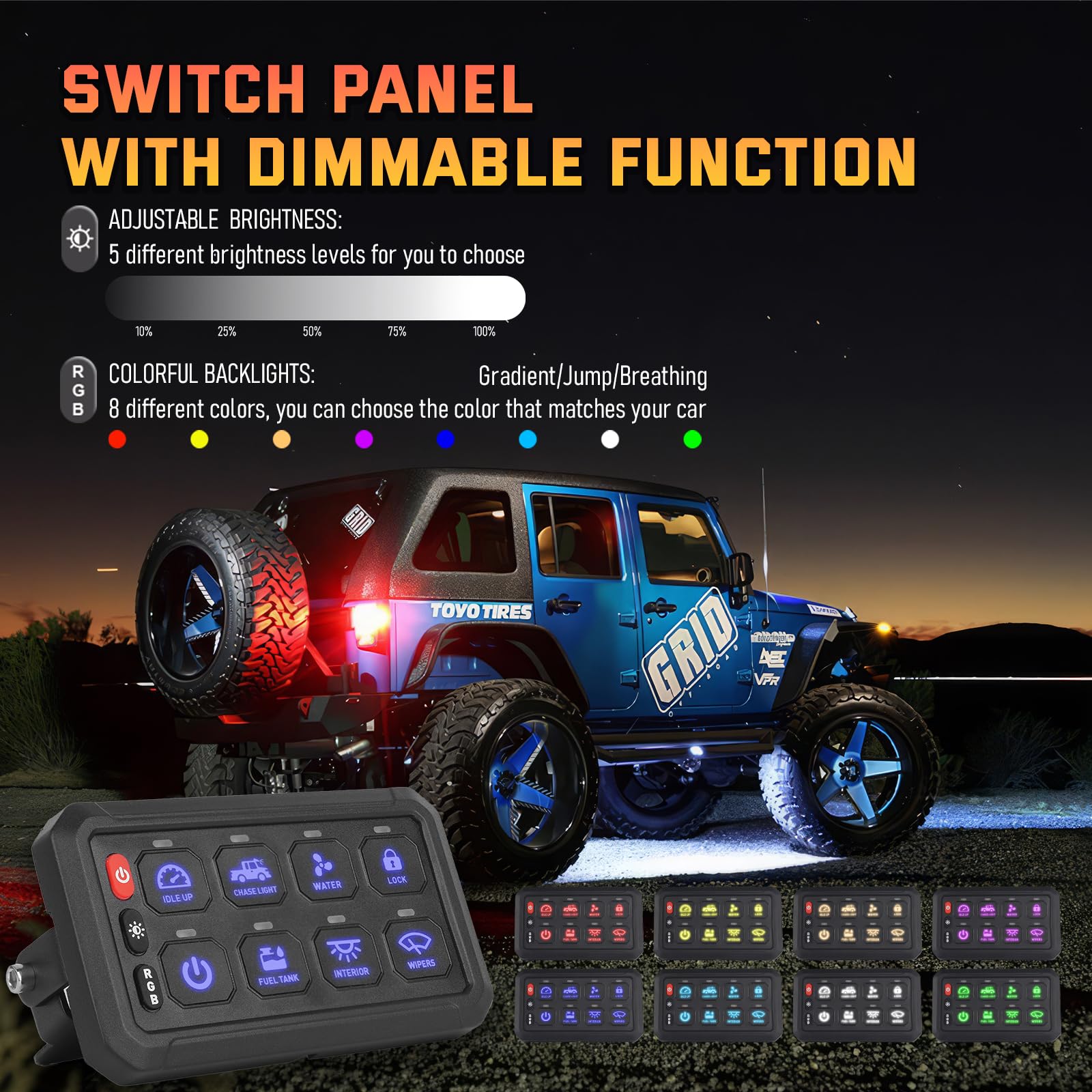 Chelhead 6 Gang Schakelpaneel RGB Momentane Tuimelschakelaar 12V Waterdicht Met Dimmer