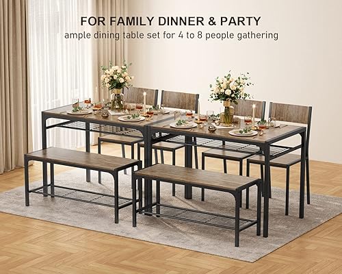 Miniatura 2 de Gizoon Mesa de cocina y 2 sillas para 4 personas con banco, juego de mesa de comedor de 4 piezas para espacios pequeños, apartamento (gris)