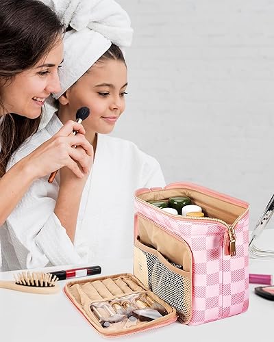 Miniatura 7 de BOOMRICH Bolsa de maquillaje para cosméticos, bolsa de maquillaje de cuero impermeable con bolsa grande de gran apertura para un fácil acceso, bolsa