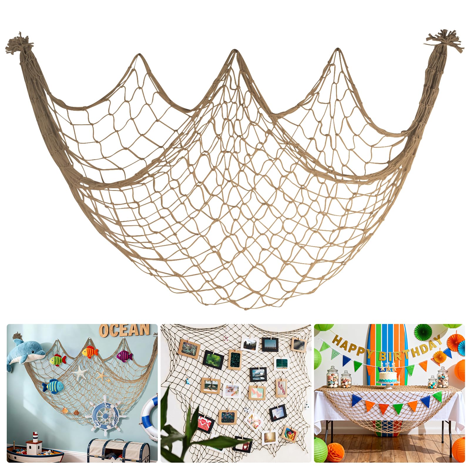 Fishing Net Decor for Party, 80x40'' Brown Fish Nets Halloween Decorations