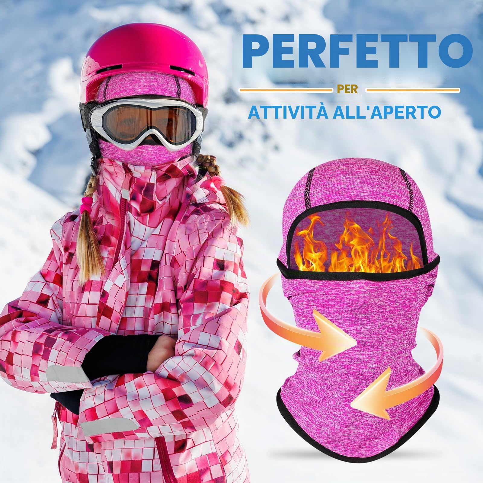 Passamontagna in Pile Termico Bambini 2-8 Anni, Invernale Multifunzione Antivento Caldo Maschera da Sci da Ciclismo, Berretti Cappello con Scaldacollo per Ragazzi Ragazze Sport all'Aria Aperta