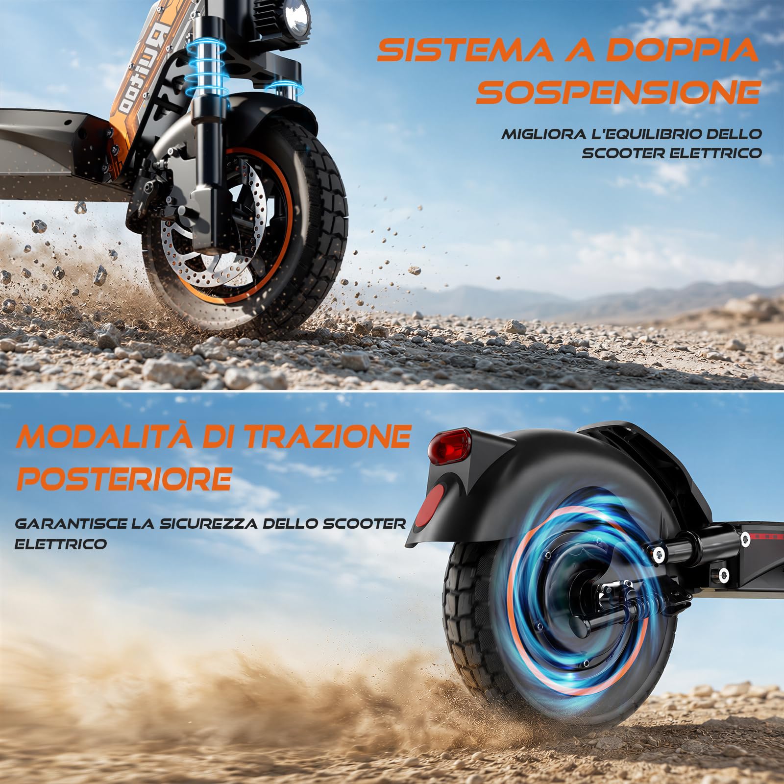 RT6 Monopattino Elettrico per Adulti, Motore Potente, Batteria 48V 15.6Ah, Autonomia Massima 50-55KM, Pneumatici All Terrain 10 Pollici, 3 Modalità di Velocità, Display Intelligente