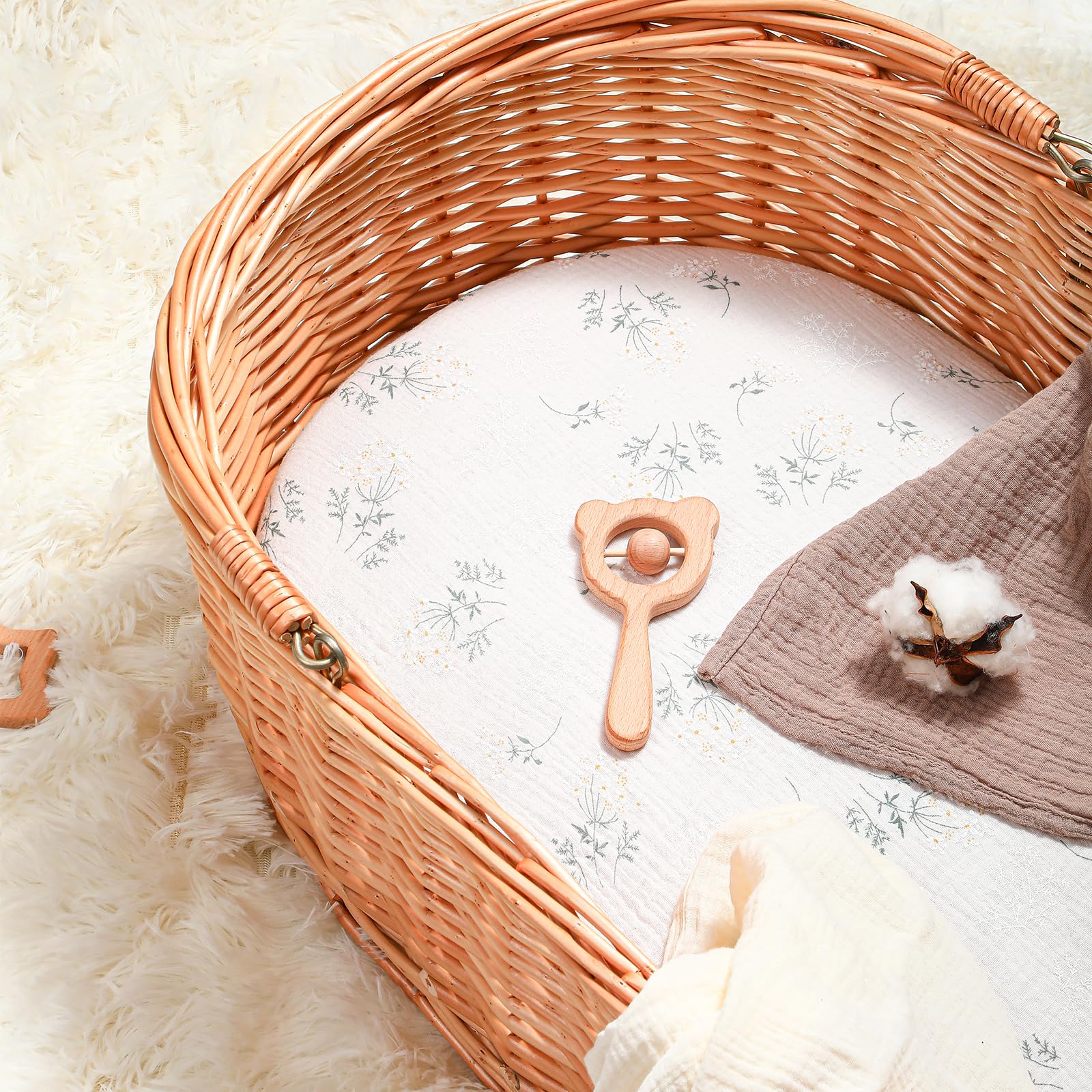 Peepeemax Mousseline Katoenen Hoeslaken 80 x 40 cm, Kinderwagen Hoeslaken Wieg Matrashoes voor Mosesmand, Babybed en Bijzetbed voor Jongens en Meisjes, Set van 2, Groen