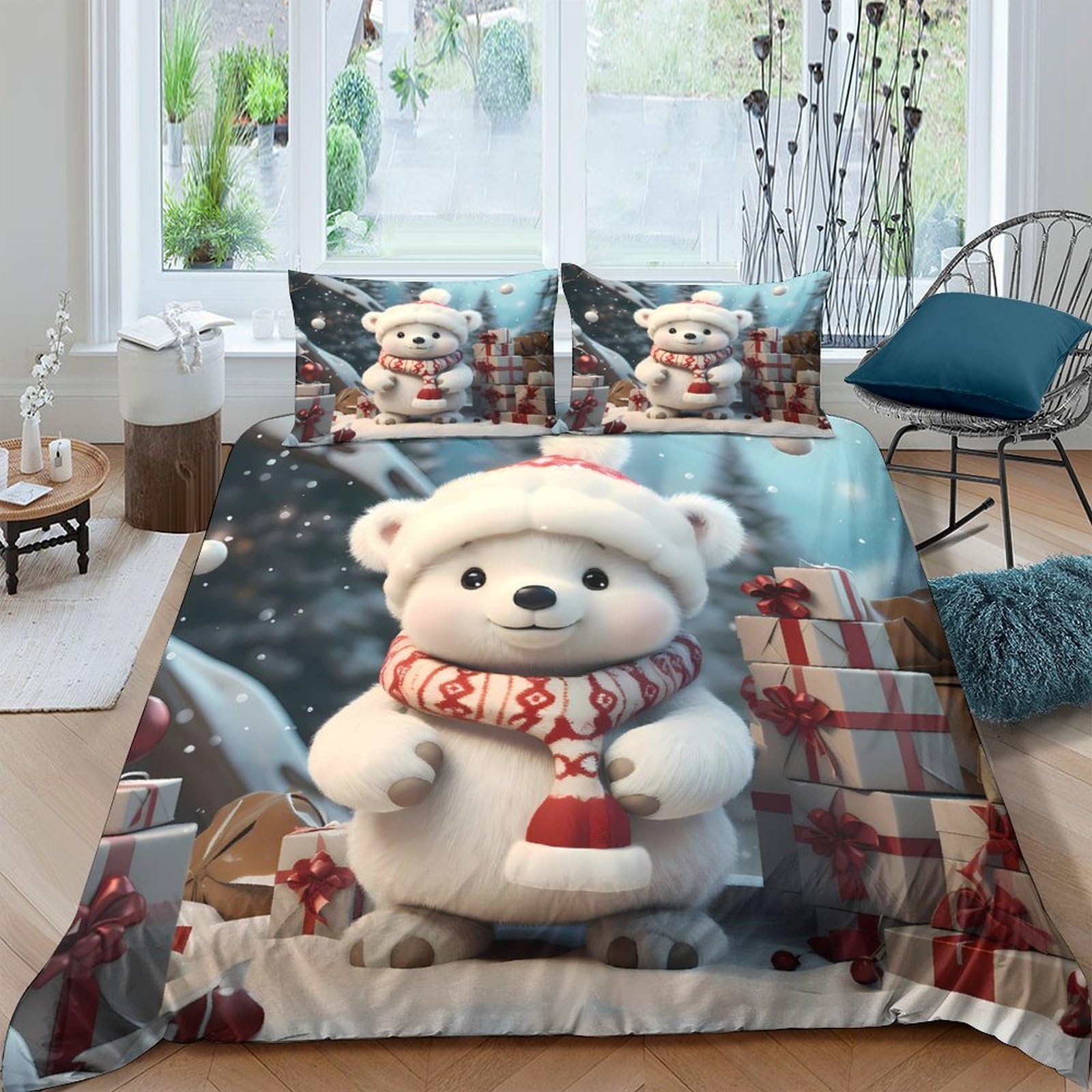 Ctjqhvkz Style-7 3D Printed Winter Bear Fitted Sheet Microfiber Soft Decorative Bed Cover For Bedroom Guest Room Single（135X200cm）