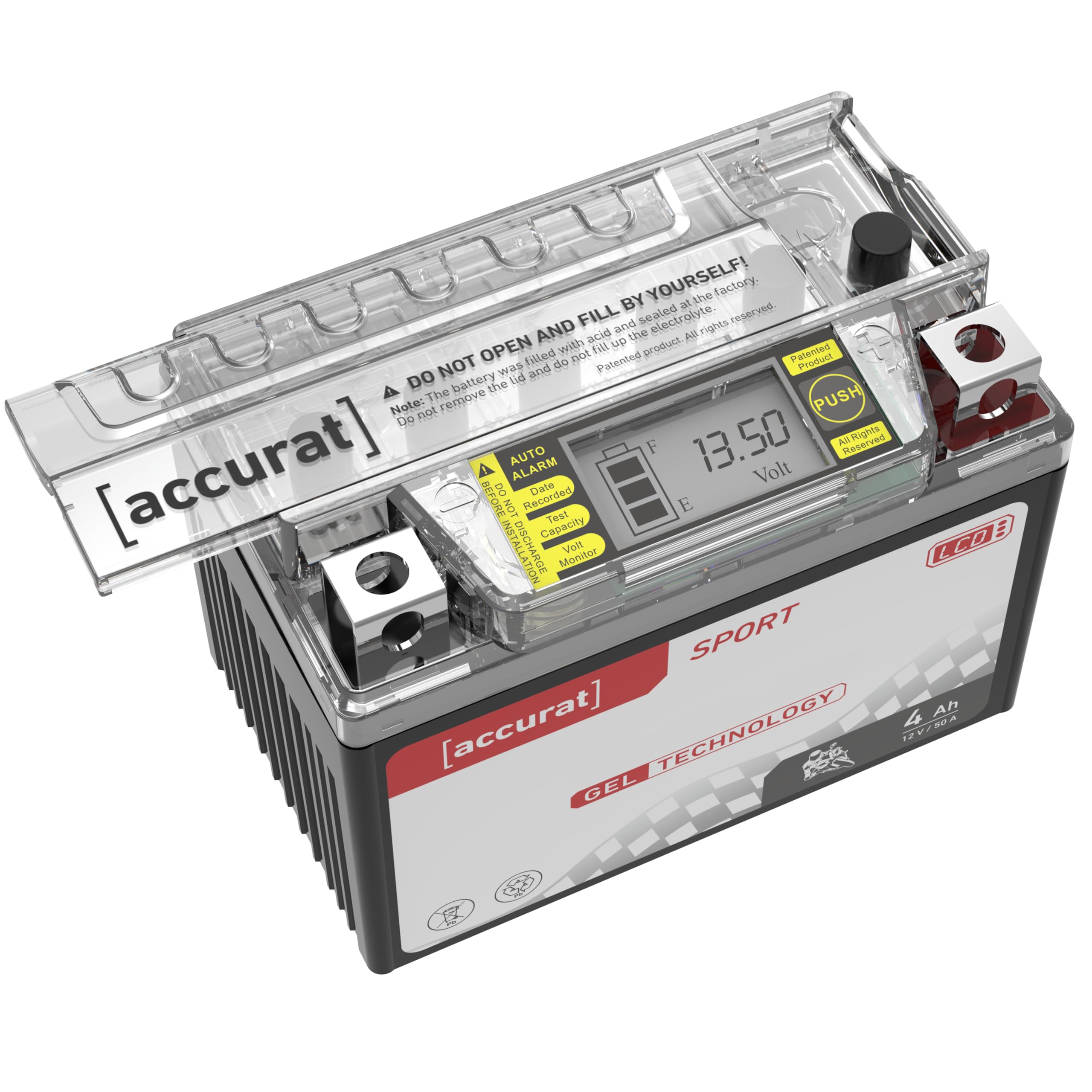 Accurat Motorradbatterie YTX7A-BS Gel 12V 7Ah Roller Batterie mit Display MGS12-7A-BS