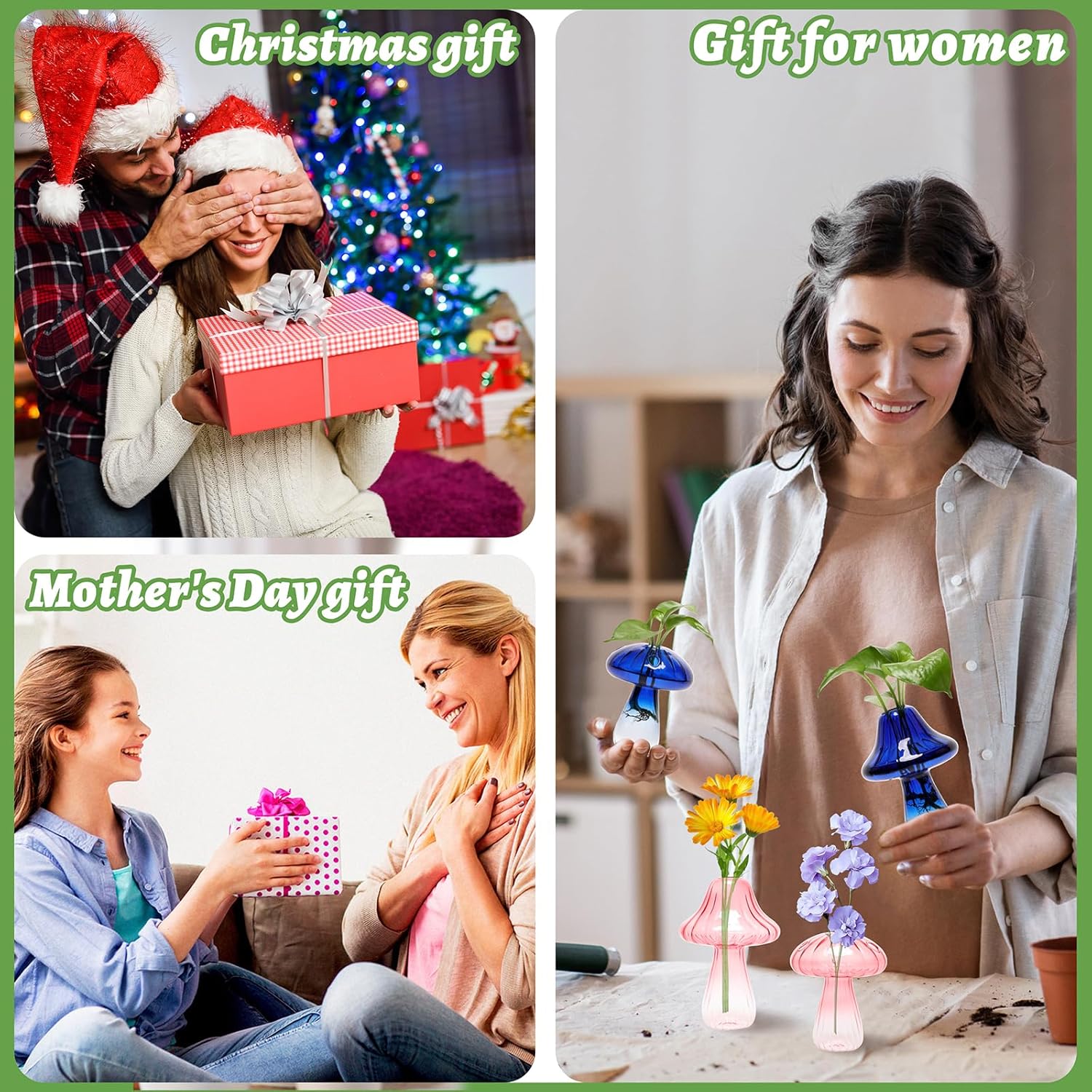 Mushroom Glass Vase Propagation Stations Flower Vases Home Decor Mushroom Planter Cute Vases Garden Decoration Set of 2 - Image 6