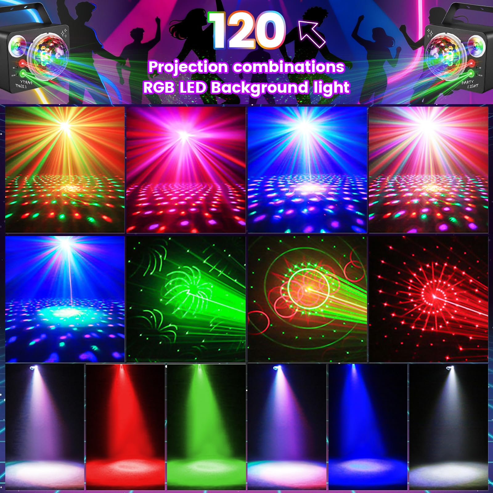 Sfera da discoteca 4 in 1 controllata dalla musica da discoteca con telecomando, LED discoteca luci da discoteca per feste, bar, matrimoni, Halloween, Natale, compleanni