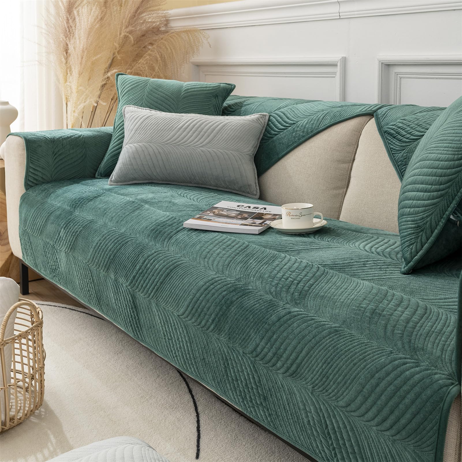GYHH Plush Sofa Couch Cover Soft Velvet Sectional Sofa Cushion Non-Slip Corner Sofa Slipcovers for Love Seat Recliner Leather L Shaped, Armrest Backrest Cover