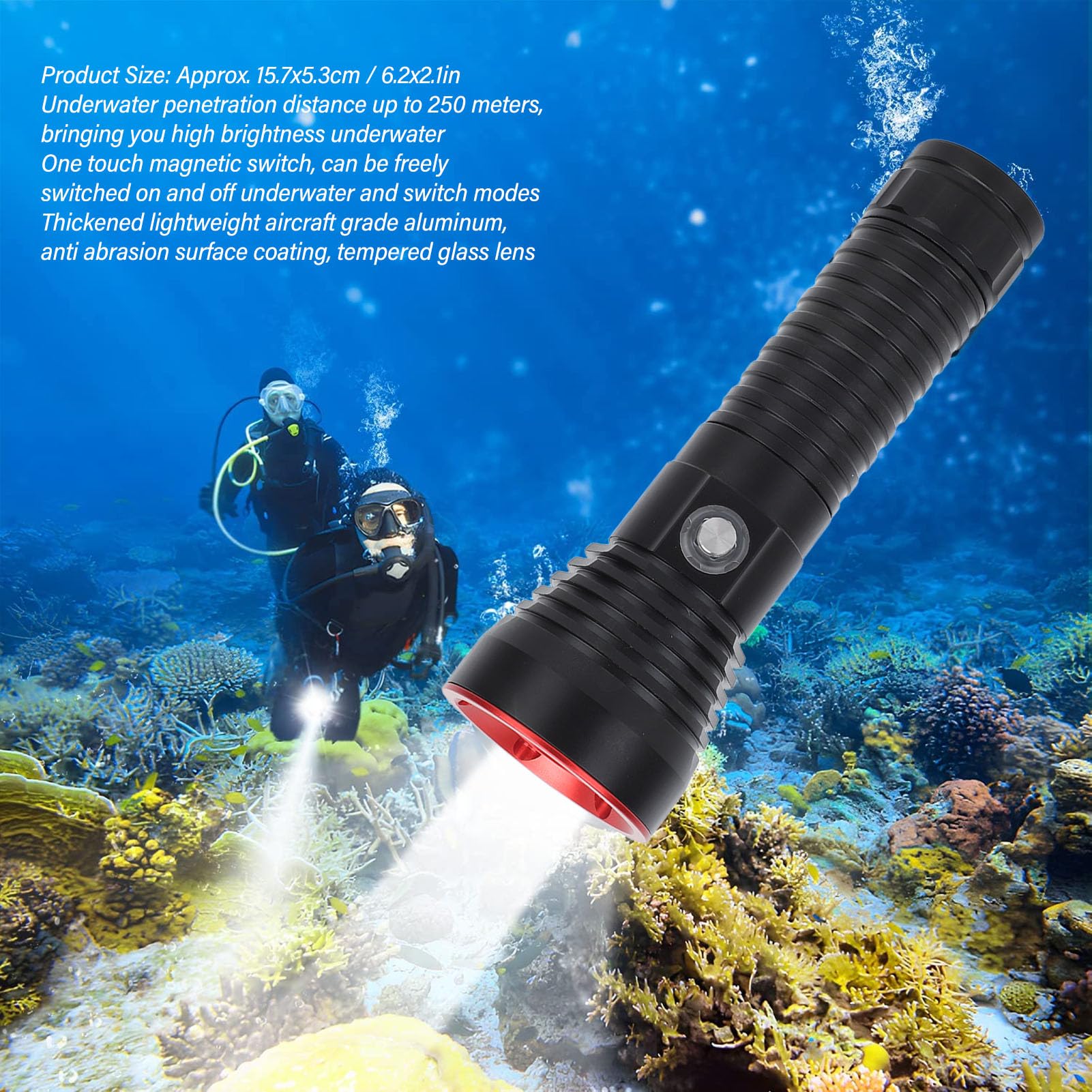 Torcia Subacquea, Torcia Sommergibile Impermeabile, Torcia Subacquea a LED 5000k 2000LM IPX8 Torcia Subacquea Professionale Subacquea 100 M