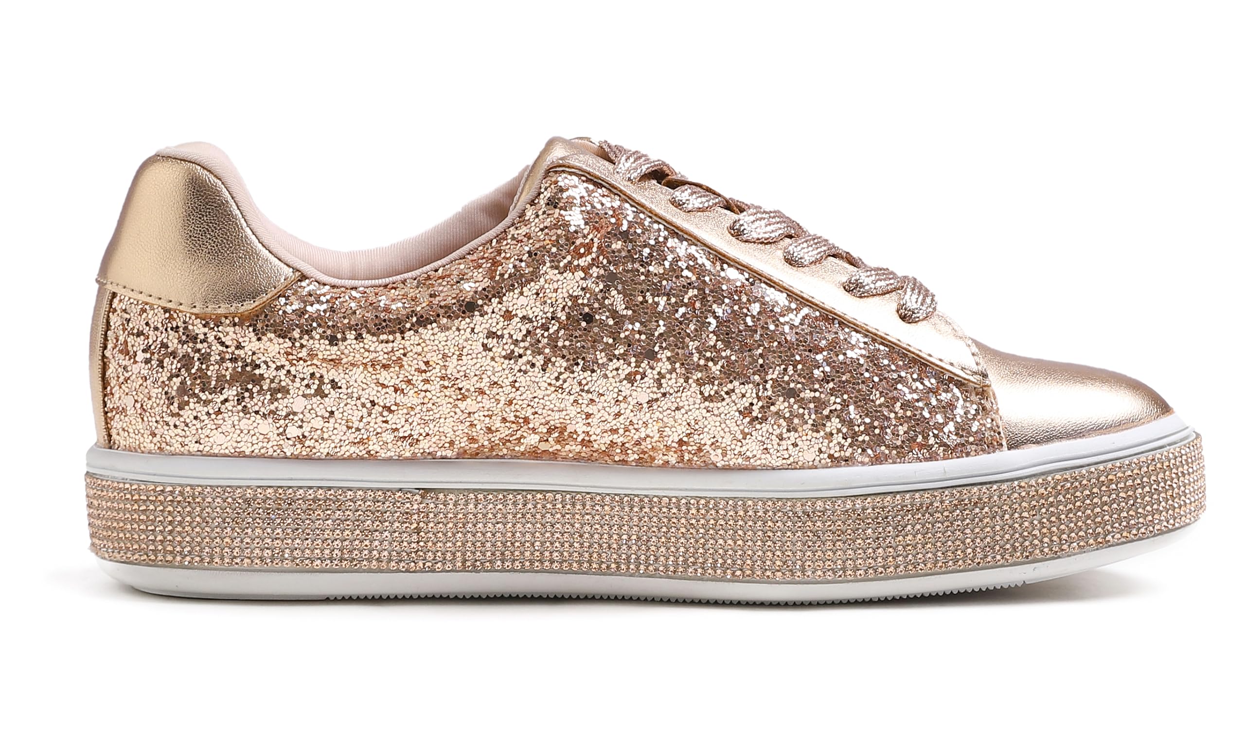 Feversole Women's Fashion Sparkle Platform Rhinestone Party Holiday Wedding Sneakers