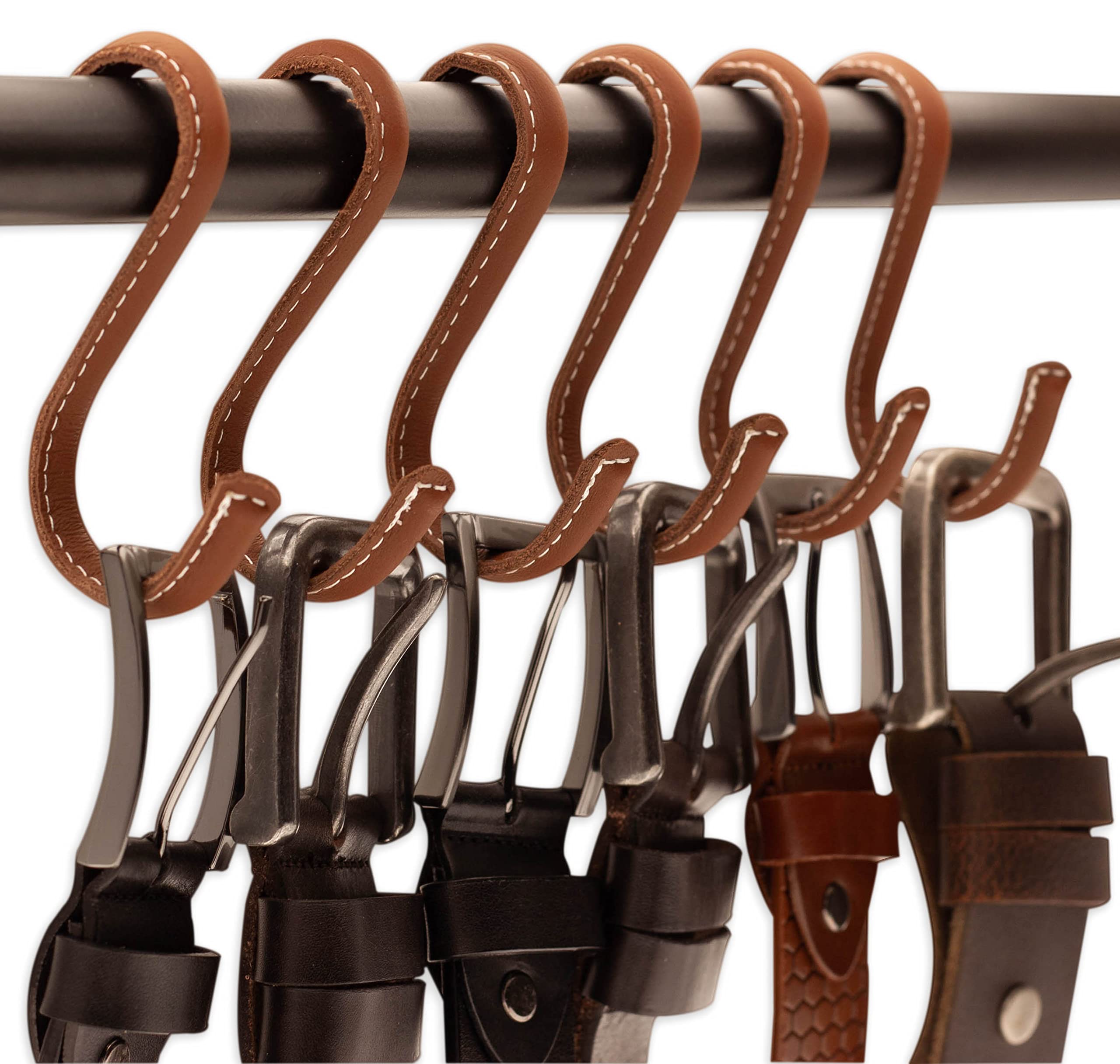Brute Strength - Haki w kształcie litery S owinięte w pełną skórę licową - 12 szt. - Koniak - 10 cm Stal nierdzewna Metalowe wieszaki Haki wiszące do kuchni, warsztatu, łazienki