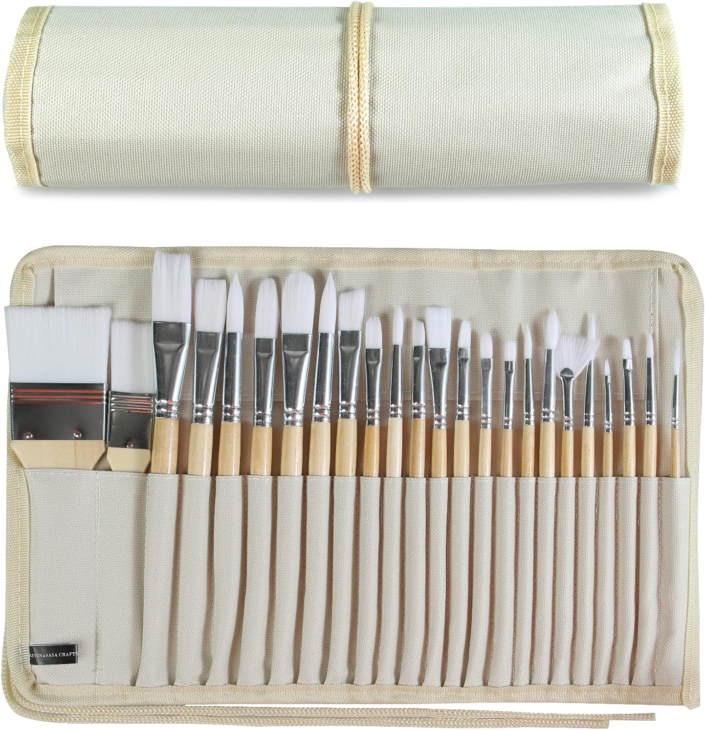 Paint Brushes Set of 24 Pieces Wooden Handles Brushes with Canvas Brush Case